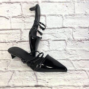 Rebecca Minkoff Womens Shoes Heels Sz 9M Black Patent Leather Strappy Mule Mint